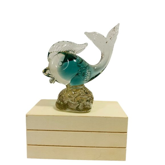 Vintage Arte Murano Venezuela Art Glass Ice Blue Fish Figure - Picture 1 of 9